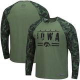 Men's Colosseum Olive/Camo Iowa Hawkeyes OHT Military Appreciation Slim-Fit Raglan Long Sleeve T-Shirt