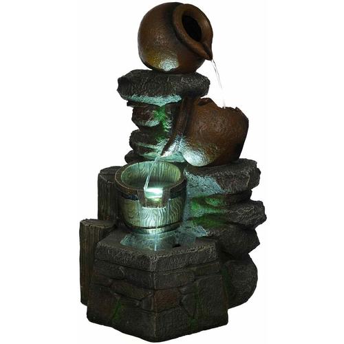 XL Brunnen Steine Krüge mit 3 LED Leuchten,G53-17022 (Brunnen10) Springbrunnen