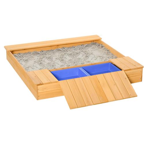 Sandkasten Staubdichte Holzsandkasten Sandkasten mit Dach und 2 Aufbewahrungsbox für 3-6 Jahre