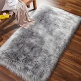 Gray 24 x 2.36 in Area Rug - Everly Quinn Levata Handmade Shag Faux Sheepskin Area Rug/Faux Fur | 24 W x 2.36 D in | Wayfair