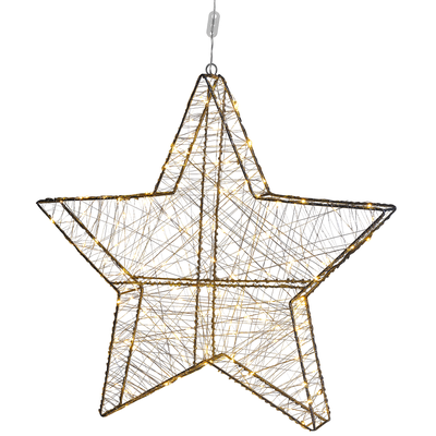 Outdoor LED Weihnachtsbeleuchtung Silber Metall 58 cm Sternform mit Stromanschluss zum Aufhängen für Innen und Außen Dek