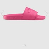 Gucci Shoes | Gucci Pursuit Rubber Logo Slide Sandals | Color: Pink | Size: 8