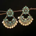 Boucles d'oreilles bohème ethnique fleur verte bijoux indiens perles de perles oxydées boucles