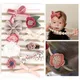 Bandeau élastique en cuir et velours pour bébé fille 10 pièces/ensemble motif fleur paillettes