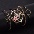 Lvpai-Montre-bracelet à quartz en cuir pour femme ensemble de 5 pièces bracelet noir décontracté