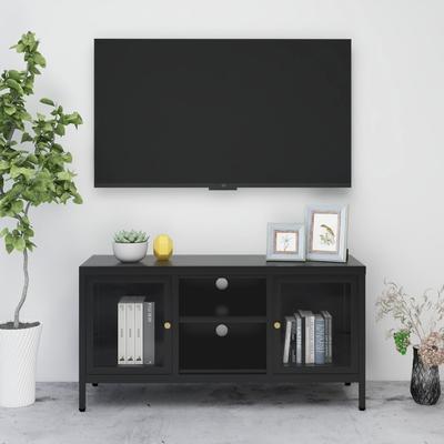 vidaXL TV Cabinet Black 41.3"x13.7"x20.4" Steel and Glass - 41.3" x 13.7" x 20.4" - 41.3" x 13.7" x 20.4"