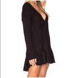 Free People Dresses | Black Free People Black Sweater Dress Deep V Tunic | Color: Black | Size: M