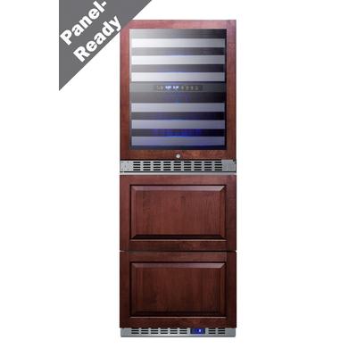 "24"" wide combination built-in/freestanding upright dual zone wine cellar and 2-drawer freezer, panel-ready front - Summit Appliance SWCDAF24PNR"