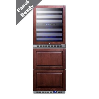 "24"" wide combination built-in/freestanding upright dual zone wine cellar and 2-drawer refrigerator, panel-ready front - Summit Appliance SWCDAR24PNR"