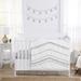 Boho Bohemian Boy Girl 4pc Nursery Crib Bedding Set - Grey White Farmhouse Shabby Chic Modern Gray Tufted Fringe Neutral Unisex