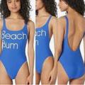 J. Crew Swim | J Crew J3602 Womens Blue Beach Bum One-Piece Swimsuit Size 0 Plunging Scoop Back | Color: Blue/White | Size: 0