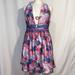 Free People Dresses | Free People Purple/Blue/Red/ Poly Satin Butterfly Print Halter Mini Dress | Color: Blue/Purple | Size: Tag Says Small, But Runs Big/See Description