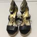 Michael Kors Shoes | Michael Kors Leather Wedge Platform Sandals Black /Gold Logo Size 7 | Color: Black/Gold | Size: 7