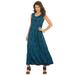 Plus Size Women's Sleeveless Crinkle Dress by Roaman's in Vibrant Blue Ikat (Size 22/24)