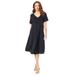 Plus Size Women's Ultrasmooth® Fabric V-Neck Swing Dress by Roaman's in Black (Size 34/36)