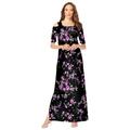 Plus Size Women's Ultrasmooth® Fabric Cold-Shoulder Maxi Dress by Roaman's in Purple Rose Floral (Size 26/28)
