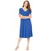 Plus Size Women's Ultrasmooth® Fabric V-Neck Swing Dress by Roaman's in True Blue (Size 22/24)