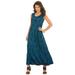Plus Size Women's Sleeveless Crinkle Dress by Roaman's in Vibrant Blue Ikat (Size 26/28)