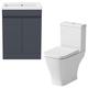 Affine 600mm Bathroom Cloakroom Suite Gloss Grey 2 Door Vanity Unit Sink Basin & Close Coupled Toilet WC with Soft Close Seat Floor Standing Bathroom Furniture Set
