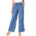 Plus Size Women's Pull-On Wide-Leg Chambray Pant by Roaman's Denim 24/7 in Light Stonewash (Size 18 W)