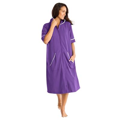 Plus Size Women's Short French Terry Robe by Dreams & Co. in Plum Burst (Size 2X)
