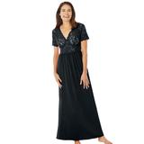Plus Size Women's Long Lace Top Stretch Knit Gown by Amoureuse in Black (Size 3X)