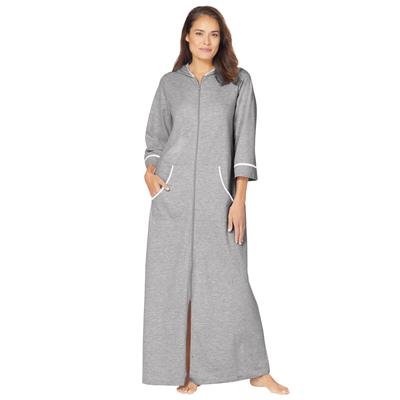 Plus Size Women's Long French Terry Robe by Dreams & Co. in Heather Grey (Size 5X)