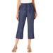 Plus Size Women's Chambray Wide-Leg Capri Pant by Roaman's Denim 24/7 in Medium Wash (Size 30 W)