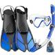 CAPAS Snorkel Mask Fins Set, Travel Size Snorkeling Gear for Adults with Short Adjustable Swim Fins, High Resistant Scuba Diving Mask and Dry Top Snorkel, Come with a Carrying Bag (Blue, L/XL)