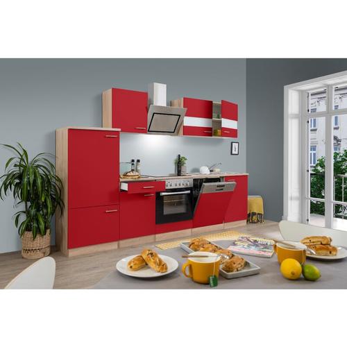 Küche Küchenzeile Leerblock Einbauküche Eiche Rot Merle 280 cm Respekta