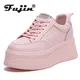 Fujin-Chaussures décontractées en cuir véritable pour femmes baskets épaisses plateforme