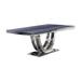 Dining Table with Faux Marble Top and Open Pedestal Base, Chrome