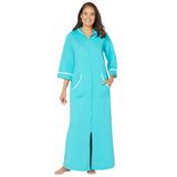 Plus Size Women's Long French Terry Robe by Dreams & Co. in Aquamarine (Size 6X)