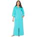 Plus Size Women's Long French Terry Robe by Dreams & Co. in Aquamarine (Size M)