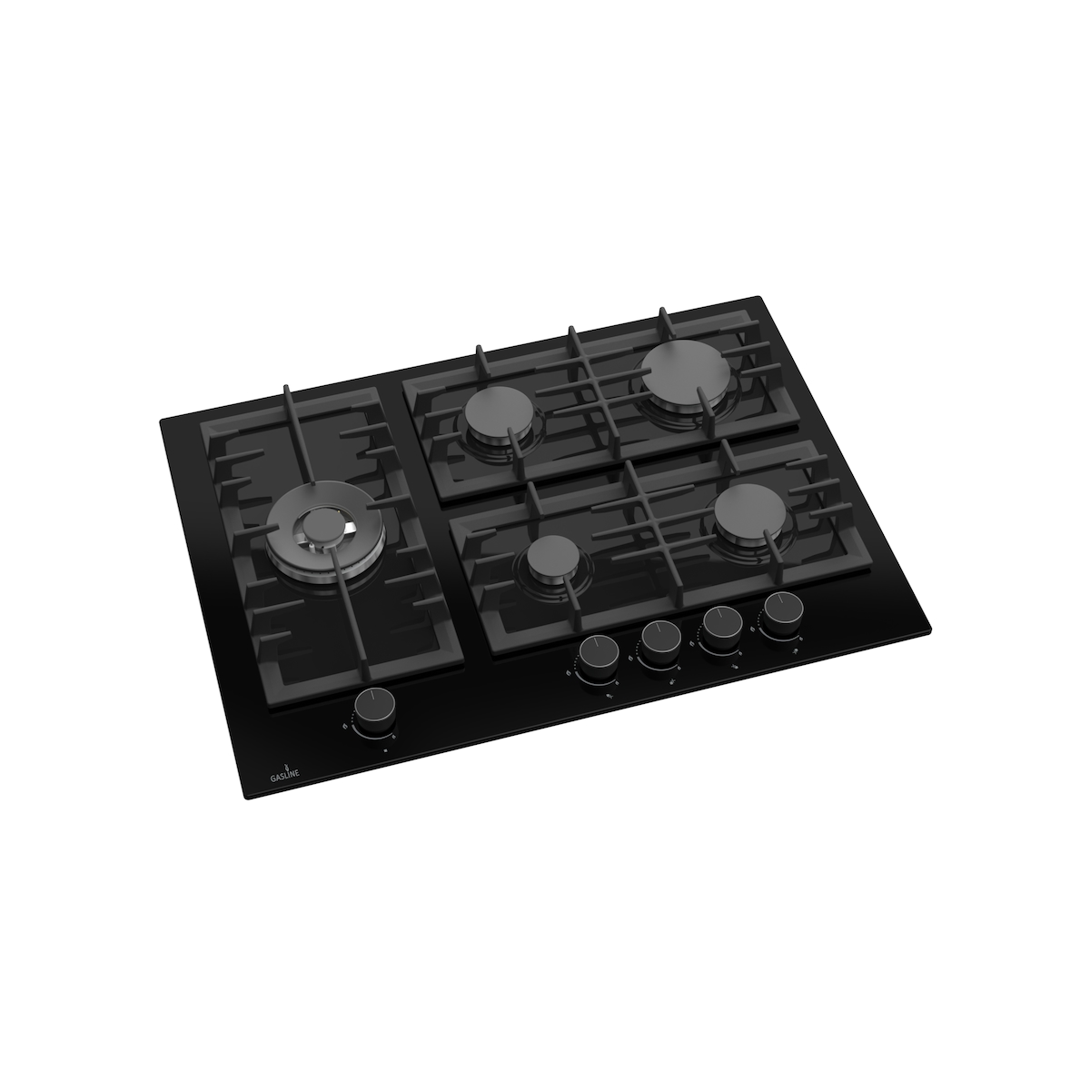 Gasline Einbau Gaskochfeld 70cm Schwarz Glaskeramik mit 5 Brennern WOK Sabaf-Brenner Image