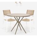 Ensemble Table Ronde 80cm Beige et 2 Chaises Polypropylène Design Jardin Cuisine Fisher Couleur: