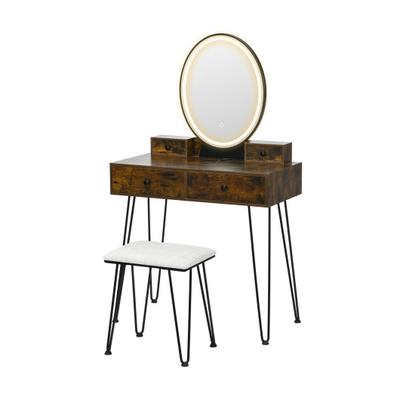 Costway Vanity Table Set with 3-Color Lighted Dimmable Mirror-Brown