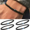 2 pièces Bracelet turc bleu mauvais yeux perles de pierre naturelle noire obsidienne hommes Beacelet