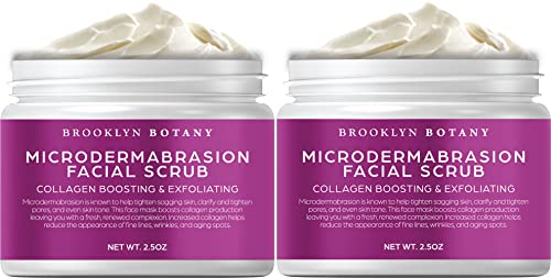 Brooklyn Botany Microdermabrasion Facial Scrub 2.5 oz – Exfoliating Face Scrub for Tightening and Brightening Skin - Face Exfoliator for Acne Scars, Wrinkles, Fine Lines and Aging Spots - Pack of 2