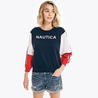 Nautica Women's Quarter-Sleeve Colorblock Sweatshirt Stellar Blue Heather, XS
