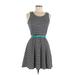 I.N. San Francisco Casual Dress - A-Line Boatneck Sleeveless: Gray Stripes Dresses - Women's Size 5