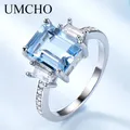 UMCHO-Bague en pierre précieuse de topaze bleue pour femme véritable bague en argent regardé 925