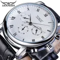 Jaragar-Montre mécanique blanche pour homme cadran minimaliste date business sport cuir