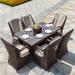 Abrihome 7-piece Outdoor Wicker Dining Table Set with 6 Eton Chairs