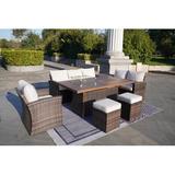 Red Barrel Studio® Moda 70 In. X 39 In. X 27 In. Rectangular Wicker Outdoor Gas Fire Pits Dining Set1 in Brown | Wayfair