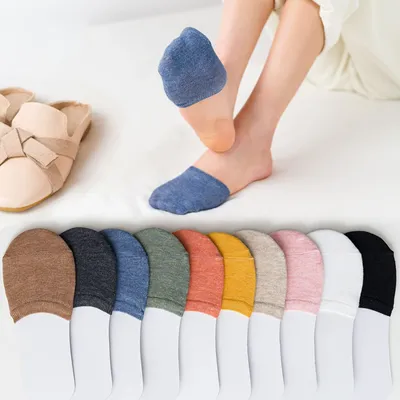 Chaussettes d'été demi-pied pour femmes 10 pièces = 5 paires invisibles respirantes en coton