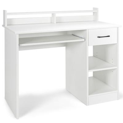 Costway Study Laptop Table with Drawer and Keyboard Tray-White