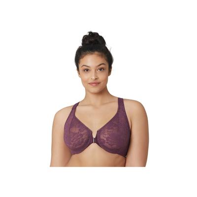 Plus Size Women's Full Figure Plus Size Lacey T-Back Front-Close WonderWire Bra Underwire 9246 by Glamorise in Black Plum (Size 34 B)