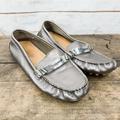 Coach Shoes | Coach Nola Driving Moccasin Size 6 Loafer Leather Flats Slip On Logo Pewter | Color: Silver | Size: 6