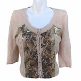Free People Sweaters | Free People Blush Stud Lace Sequin Knit Cardigan | Color: Brown | Size: M